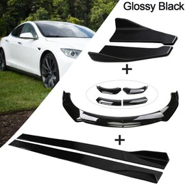 Evargc Universal 69" - 73" Adjustable Car Front Bumper Lip Spoiler Body Kits + 86.6"/ 2M Car Side Skirt Extension Rocker Panel Body Kit + 48CM Car Auto Rear Bumper Lip Diffuser