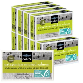 Cole's Patagonian Smoked Salmon Fillet w/Lemon & Dill in Extra Virgin Olive Oil | 3.2 oz Hand-Packed Smoked Salmon Canned | 13g Protein | pack of 10