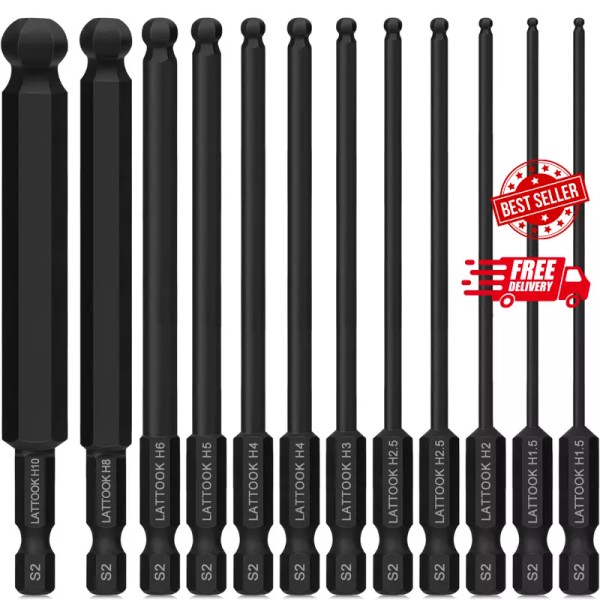 LATTOOK Ball End Hex Head Allen Wrench Drill Bit Set,