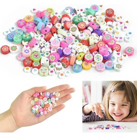 SIYINGSSARY Pack of 300 Beads Set Discs Loose Colourful Beads Flat Round Clay Beads with Heart Flower Star Pattern Polymer Clay Beads DIY Bead Set Bracelets for Jewellery Making Bracelet