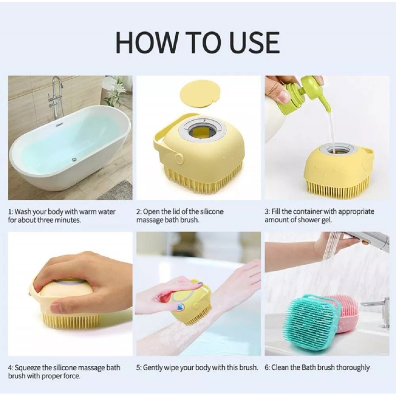 TIKA Silicone Bath Brush w Soap Dispenser-Body Scrubber, Handheld Hygiene