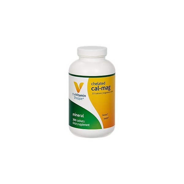 The Vitamin Shoppe Chelated CalMag, 2:1 Calcium Magnesium Ratio, Supports Bone Teeth (300 Tablets)