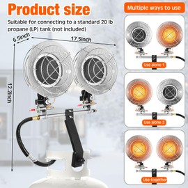 Honoson 30,000 BTU Propane Tank Top Heater with Double Head Portable Outdoor Heaters with Gauge Leak Detector Tank Top Heat Safety Shut-off Valve LP Gas for Camping Patio Garage Porch