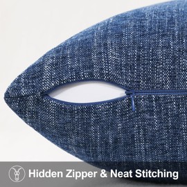 decorUhome Decorative Throw Pillow Covers 18x18 Set of 2, Farmhouse Textured Chenille Square Pillow Covers for Couch Sofa Bed Living Room, Navy Blue