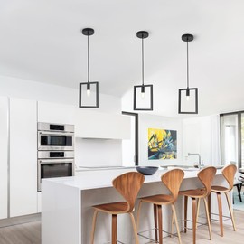 Gisisee 9 Inch Pendant Lights Kitchen Island 1 Light/E12,Industrial Farmhouse Mini Square Chandelier,Adjustable Height Matte Black Ceiling Lighting, for Dining Room,Hallway,Entryway,Foyer