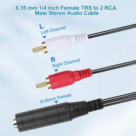 JSADZKJ 1/4 Inch TRS to 2 RCA Audio Cable 6.35mm Female Jack to Dual RCA Male Y Splitter Cable Gold Plated Plug Coiled 6.35mm 1/4 inch to 2RCA Stereo Audio Cable for Mixer Speaker 35cm/14in