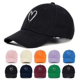Zando 2025 Trendy Unisex Baseball Caps Embroidered Heart Hats for Women Preppy Dad Mom Adjustable White Ball Cap Plain Cotton Trucker Hat for Workout Running Golf Tennies Travel Valentines One Size