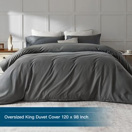 Oversized King Duvet Cover 120"x98", Only 1 Piece Extra Large Ultra Soft Microfiber Grey Duvet Cover for All Season Zipper Closure, 8 Corner Ties(1 Pc, Grey, Super King 120x98 inches)