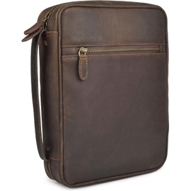 LEATHER VILLAGE Large Leather Bible Cover with Carry Handle & Zipper Brown