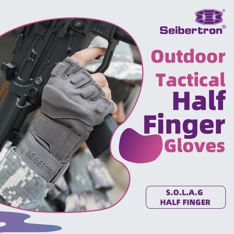 Seibertron Men's Black S.O.L.A.G. Special Ops 1/2 Finger Light Airsoft