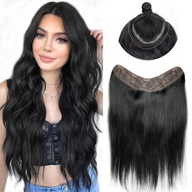 Clip In Hair Extensions Real Human Hair 22 Inch V Shape Clip on Hair One Pieces Jet Black Double Weft Seamless Clip In Hair Extensions Human Hair 100G Real Hair Extensions Clip In Human Hair