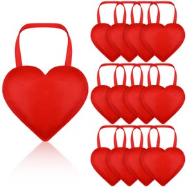 Bulyoou 12 Pcs Valentine's Day Heart-shaped Gift Bags Reusable Valentine Red Heart Tote with Handles Bulk Large Non-woven Valentine Red Tote Bags Decor for Valentine Party Wedding Gift Wrapping Favors