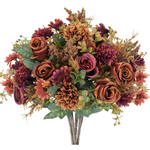 GTIDEA 4 Bundles Artificial Fall Flowers 2 Colors Fake Roses