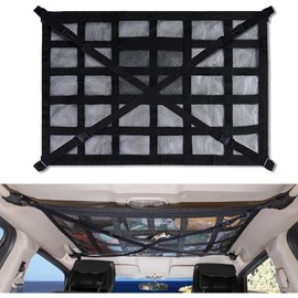 Car Ceiling Cargo Net Pocket Strengthened Load-Bearing DesignDouble-Layer Mesh Organizer for SUVs, Road Trips, and Car Camping Essentials (Black, 31.5"x21.6")