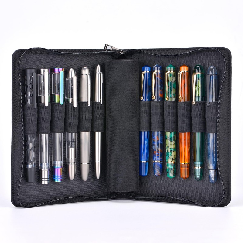 Fountain Pen Case 12 Pens Large Capacity Black Waterproof Canvas