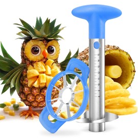 OOKUU Pineapple Corer Cutter, Stainless Steel Fruit Pineapple Peeler Slicer [Upgraded, Reinforced, Thicker Blade], Pineapple Core Remover with Measure Mark, for Diced Pineapple Ring (Blue)