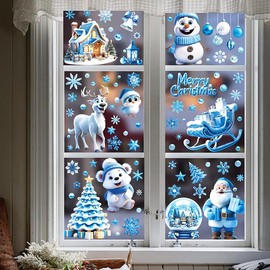DXTXTJ 9 Sheets Christmas Window Stickers, Large Christmas Window Decorations,White Blue Snowflake Window Stickers, Reusable Stereo Window Clings for Xmas Window Decoration