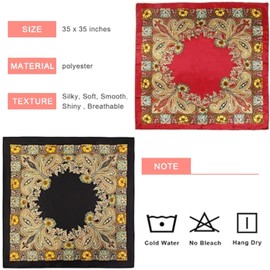 Tapp Collections 2-Pk 35” Silk Like Satin Large Square Head Neck Scarves Hair Sleeping Wraps for Women - Paisley 3 / Black and Red