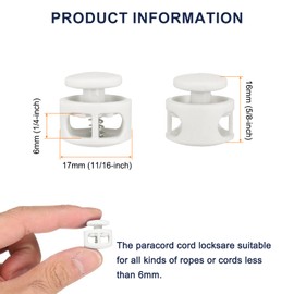 sourcing map 5pcs Plastic Cord Locks Double Hole Spring Toggle Stopper Clip Elastic Clasp Lock Fastener for Drawstring, Paracord, Bags, Clothing, Gloves String Lock Replacement, White