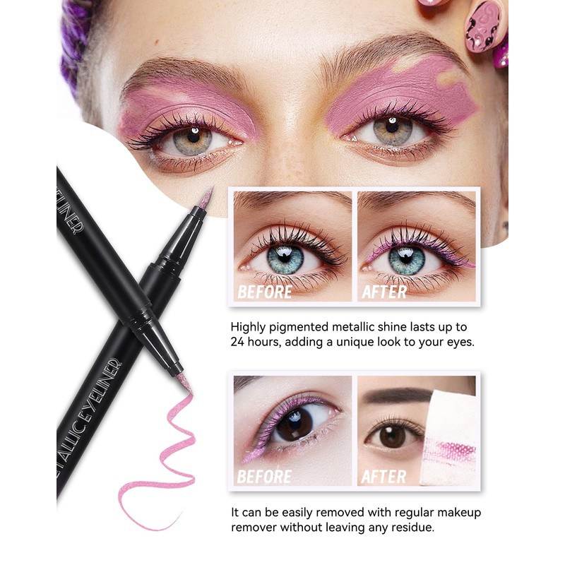 Glitter Liquid Gold Eyeliner, Diamond Shimmer Eyeliner Waterproof Long-Lasting, Metallic