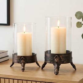 Singhoow Set of 2 Hurricane Glass Candle Holders, Glass Dome & Metal Base