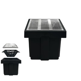 Natotela Catch Basin with 304 Stainless Steel Grate-18x18x15 in. Large Catch Basin for Drainage with Debris Basket,French Drain Catch Basin Without Reserved Hole for Patio,Downspout,Commercial