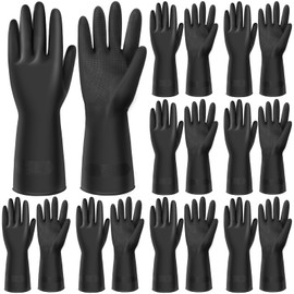 Chumia 10 Pairs Chemical Resistant Latex Gloves Heavy Duty Rubber Gloves Black Reusable Rubber Cleaning Dishwashing Gloves(Large)