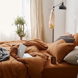 Lanqinglv Set of Two 40 x 80 cm Decorative Pillowcases, Duvet Cover with Zip, Solid Colour, Caramel Brown