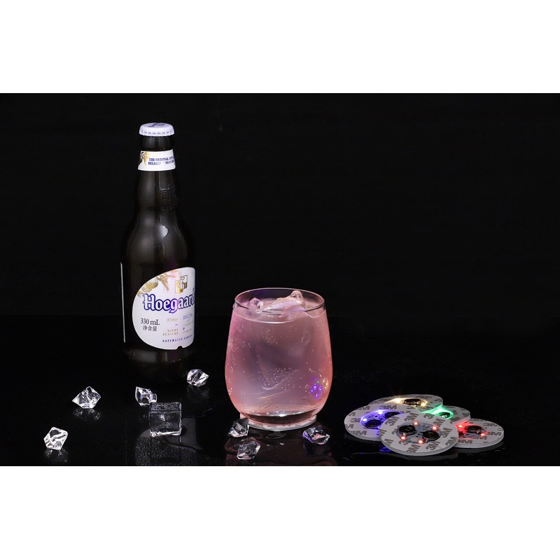 HANCIRCLE LED Coaster Blue,12 Pack Light Up Coasters,LED Sticker Lights,Wine