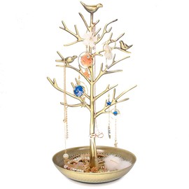 INVIKTUS Silver Birds Tree Jewelry Stand Display Earring Necklace Holder Organizer Rack Tower