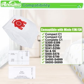 Anewise 20 Pack FJM Vacuum bags for Miele Compact C1, Compact C2, Complete C1, S241, S290, S300i, S500, S700, S4, S6 Series, Airclean 3D Efficiency Vacuum Bags for Miele, 20 Bags + 8 Filters Set