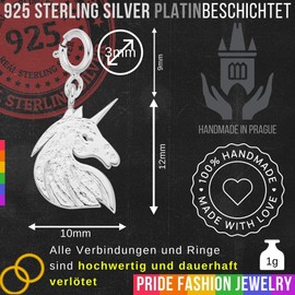 Einhorn Schmuck Symbol Unicorn Symbol Anhänger mit Halsband, Handgefertigter Einhorn Kette Charm Schmuck Silber für Armband, Halskette - Geschenk Mädchen, PRIDE Fashion (Silber Platiniert, Einhorn)