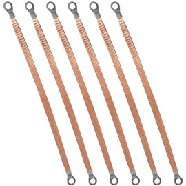 6pcs Flat Copper Braided Connecting Wire 11.8 Inch Round Hole Braided Copper Ground Strap for High Voltage Equipment, Ground Lead and Shielding