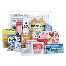 THE SICK-KIT - 15+ Feel Better Essentials for Cold, Flu, Sick Days, Quarantine & Surgery Recovery - The Original Wellness Box - Get Well Soon Gift Set Baskets - Light Care Package 16 pc
