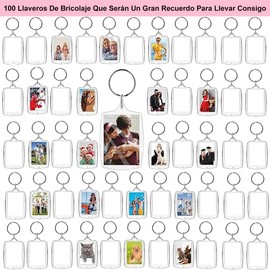 150 Piezas Llaveros Acrílicos de Foto, Llavero de Foto DIY Transparente, Acrílico Transparente Llaveros, Llavero en Blanco Marcos Pequeños Fotos Familiares, Amigos, Regalos (Transparente-150)