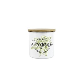 Purely Home Oregano Green Herbs Storage Canister - White And Green Classic Cooking Herbs Metal Enamel Food Storage Container