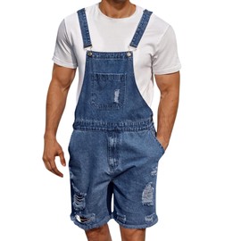 Felcia Denim Overalls for Men Jean Shorts Adjustable Straps Jumpsuit Loose Fit Work Bibs Coveralls with Pockets 2025 (B-Blue, L)
