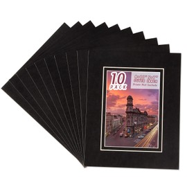 8x10 Black Picture Mats with Core Bevel Cut Frame Mattes for 5x7 Pictures- Pack of 10 (V-Groove)