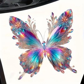 Glittering Butterfly Floral PVC Vinyl Car Decals Stickers Waterproof Self-Adhesive Decals for Cars, Laptops, Trucks, Motorcycles Wall Window Luggage Scratch Cover Door Decor Sticker