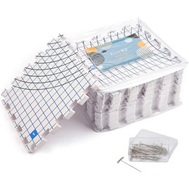 KnitIQ Double-Sided Blocking Mats for Knitting and Crochet Projects - Extra Thick Blocking Boards for Crochet with Gridlines - Inches and Centimeters - 100 T Pins and Storage Bag - Pack of 9