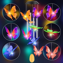 Mothers Day Wind Chimes Gifts for Mom Birthday Gifts for Women Mom Butterfly Wind Chimes for Outside Mother‘s Day Gifts for Grandma Wife Sister Girlfriend Solar Lights Garden Outdoor House Patio Décor