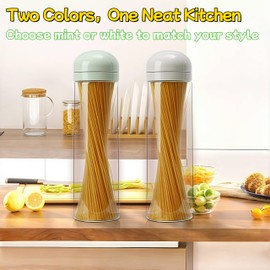 Hoffnugshween Glass Spaghetti Storage Jar with Measuring Dispenser Lid - 67 oz Airtight Tall Pasta Container, Borosilicate Food Canister for Pantry Organization (White)