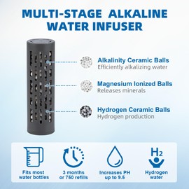 Alkaline Water Filter, 9.5 pH + Electrolytes Alkaline Water Stick, Alkaline Water Filter Infuser for Any Water Bottle - 2 Packs
