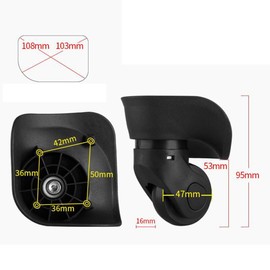 BQLZR Luggage Wheels Replacement Black Plastic Left & Right Swivel Luggage Suitcase Caster Wheels with 4 Holes,Hole Pitch: (1.41"/1.65"/1.96"/1.41") 360 Degree Rotation