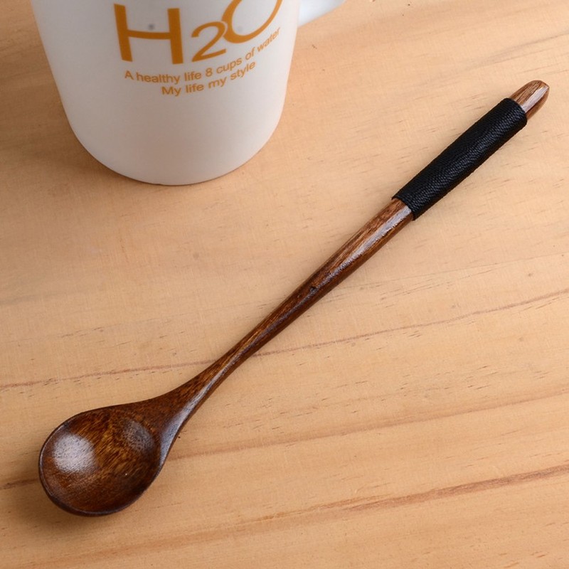 2 Pcs Coffee Spoon Pure Hand Wooden Spoon Long Handle