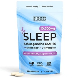 Ashwagandha High Strength KSM-66, Valerian Root & L-Tryptophan Supplement with Magnesium, Zinc & Vitamin B6 – UK Made, 2 Month Supply, 60 Vegan Capsules