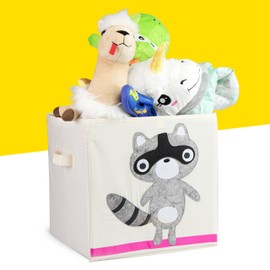 Toy Box "Racoon" Design - Beige approx. 34 x 33 x 33 cm - Toy Box for Toy Storage and Transportation - Grinscard