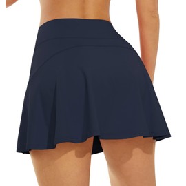 Persit Women's 2-in-1 Sports Skirt, Sports Skorts, Tennis Skirt, Trouser Skirt, Outdoor Summer Skirt with Pocket & Inner Shorts, Dark navy