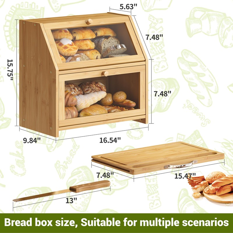 BMOSU Bread Box with Cutting Board Kitchen Bread Storage Organizer
