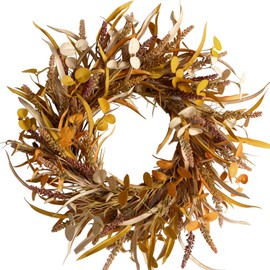 CIR OASES Herbstkranz, gelbe Weizenohren, PE-Blätter, Haustürkranz, Erntedankfest, Ernte, Festival, Party-Dekoration, Haustür, Korridor, Innenhof, Fensterdekoration, 55,9 cm